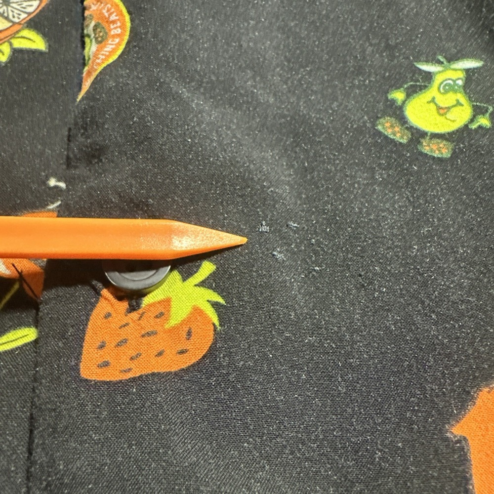 Vans Men's Black Short Sleeve Button-Up, Fruit Sticker Pattern, Size Medium - Picture 9 of 10